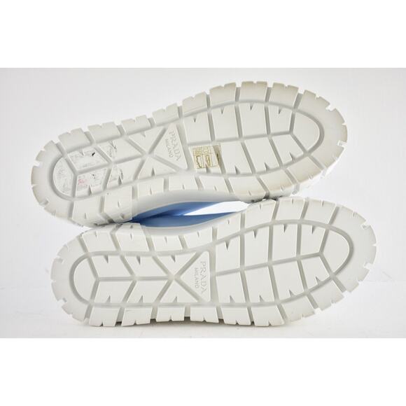 Prada Cielo Blue Nylon White Platform Lug Sole Flat Low Top Trainer Sneaker 37 - Picture 12 of 12